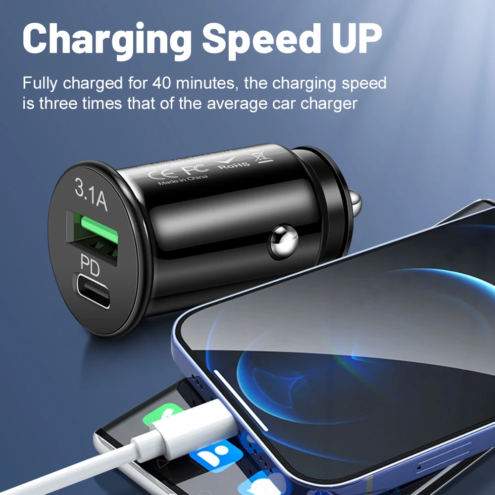 Mini 2 Port USB PD 3.1A Car Charger Fast Charging Type C Auto Chargers Adapter iPhone Samsung Huawei Xiaomi car charger car phone charger