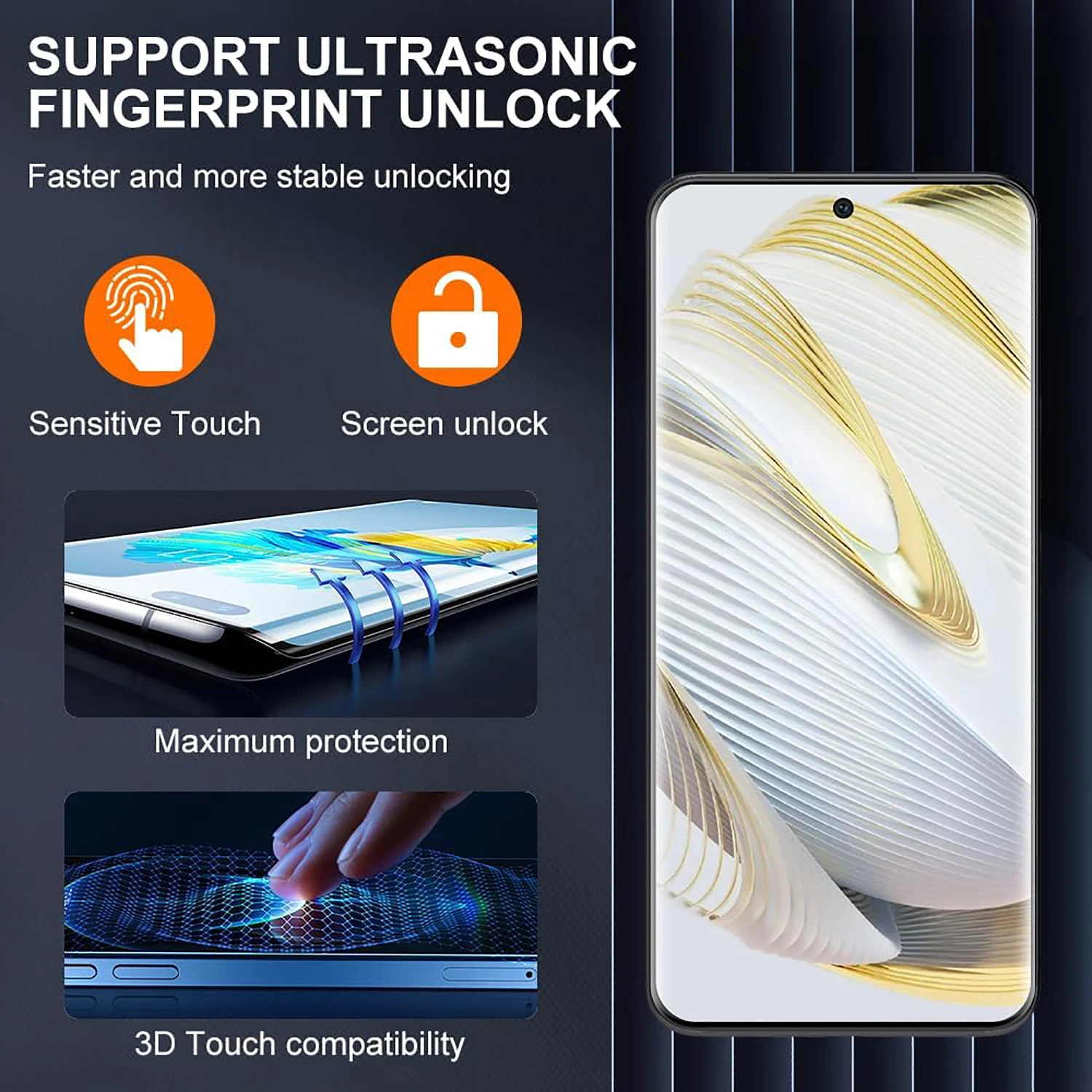 1/4 قطعة زجاج مقسى ثلاثي الأبعاد لهاتف HONOR 90 Ho...