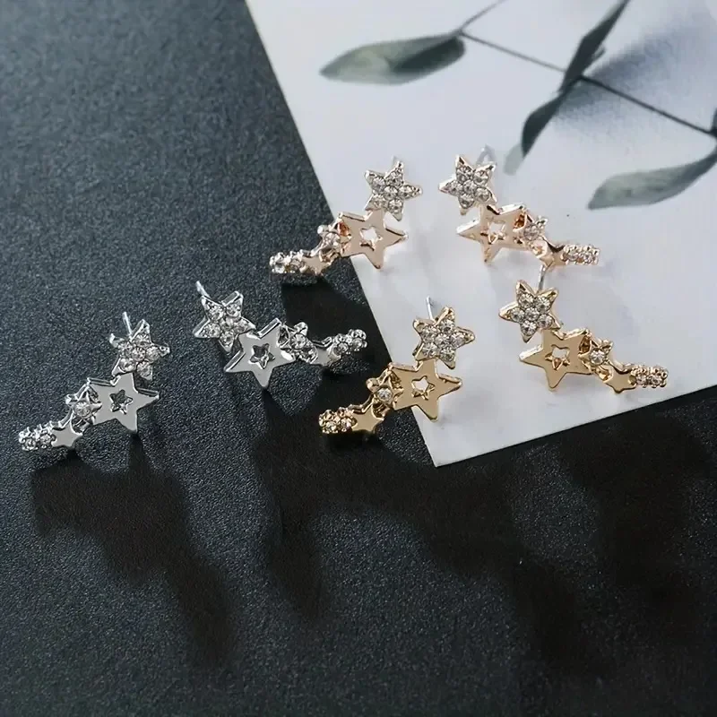 Mini Star Bar Stainless Steel Stud Earrings for Women Rose Gold Color Minimalist Korean Style Shiny CZ Versatile Jewelry Gift 6
