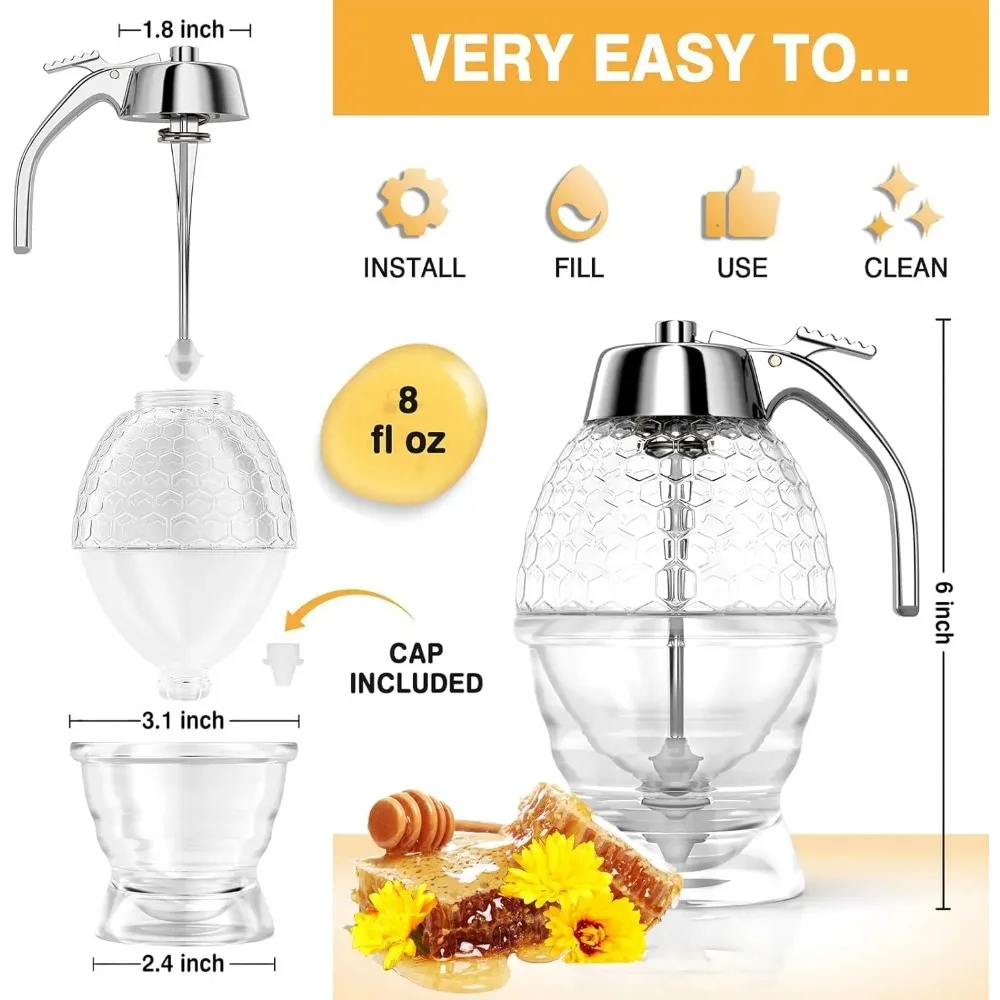 Drip-free honey dispenser maple syrup pouring bottle honey jar stand honeycomb-shaped pitcher