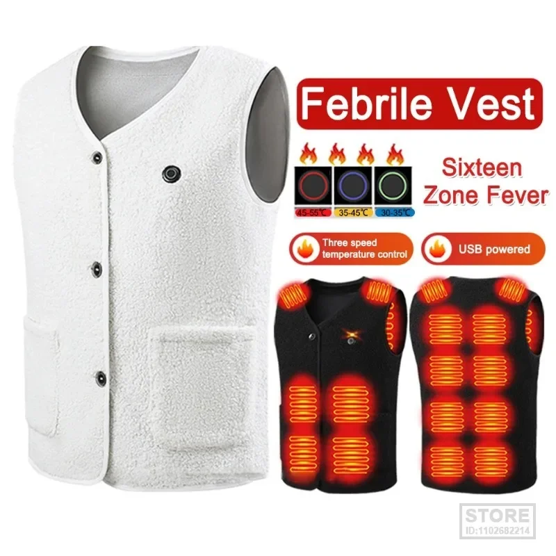 

16 Heating Zones Heated Vest for Men Fleece Jacket USB Power Adjustable Temperature Winter Warm Outdoor Hiking Camping