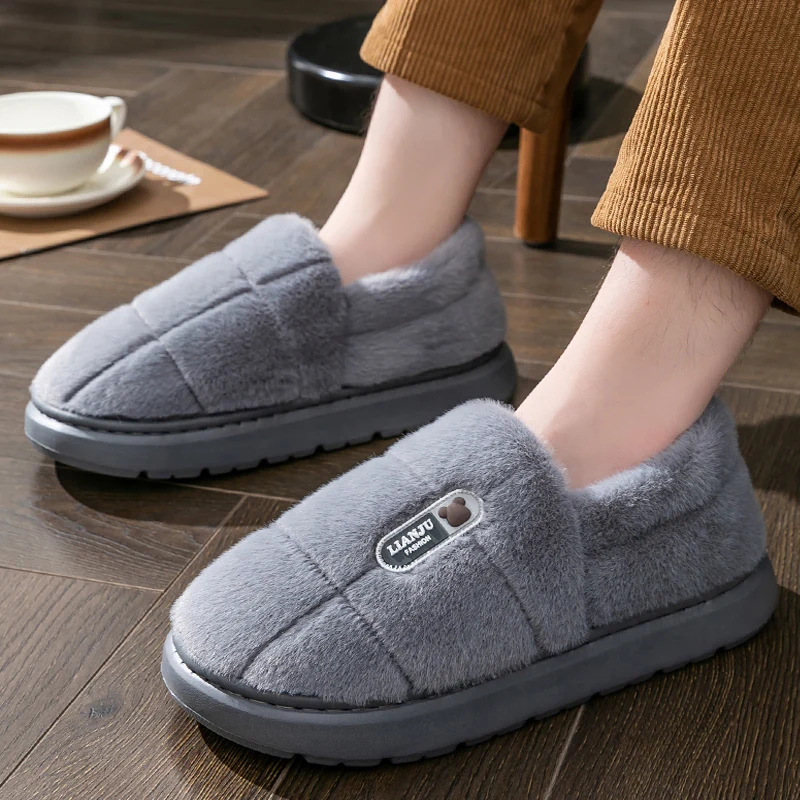 Men' slippers Solid Color Wrap Heels Plush Non-slip Warm Women Men Home...