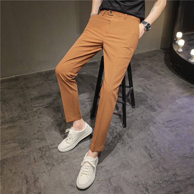 

2022 Men's Korean Style Fashion Trend Casual Pants Elastic White/black Formal Suit Pants Slim Fit Caramel Trousers Size 29-36