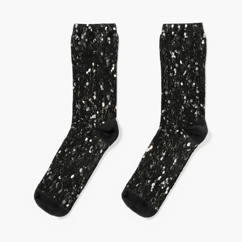 

Black and white shiny faux glitter sparkles Socks winter gifts sport Children's Socks Men's Women's