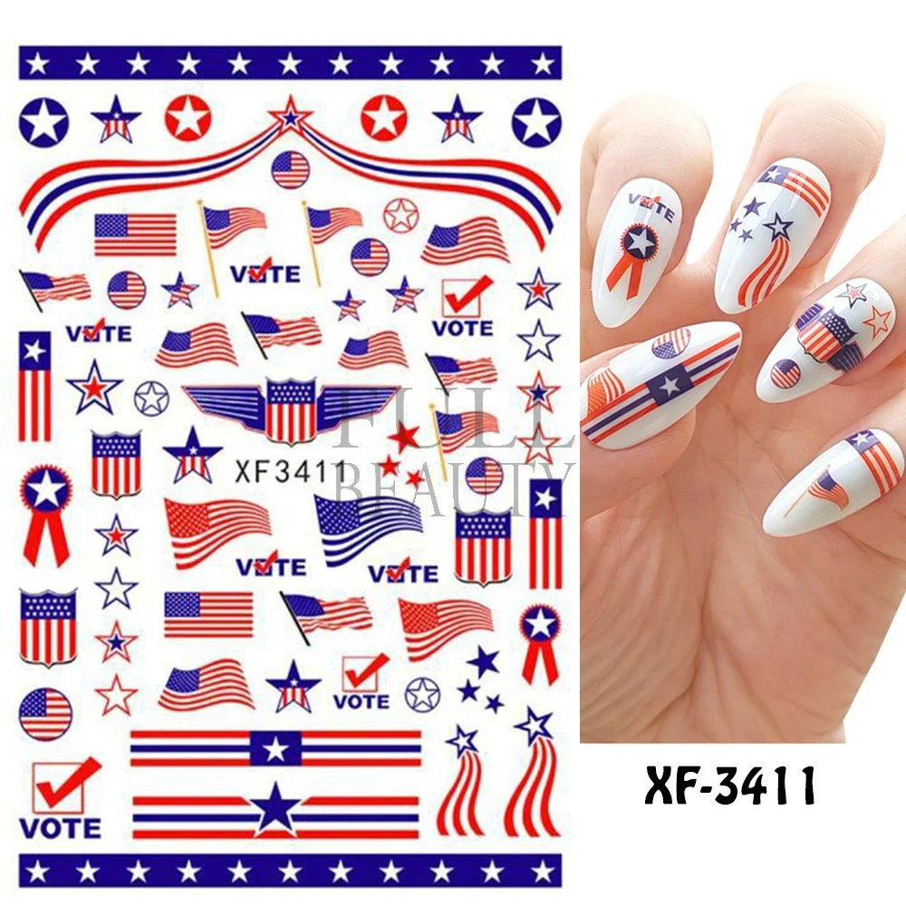 American Flag Nail Sticker 4th Of July Independence Day Design Firework Flame Sliders For Nails Manicure Accessories GLXF3401 nail stickers nail art tools nail art decoration nail decals american flag stickers