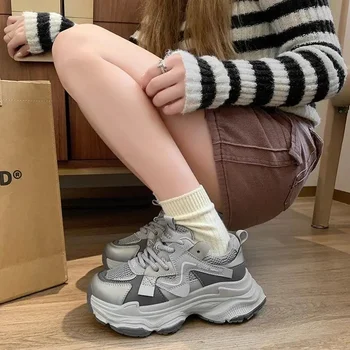Women's Dad Shoes Thick Bottom Heightening Anti-slip Casual Shoes Spring Summer 2025 Trendy Versatile Rubber Upgraded