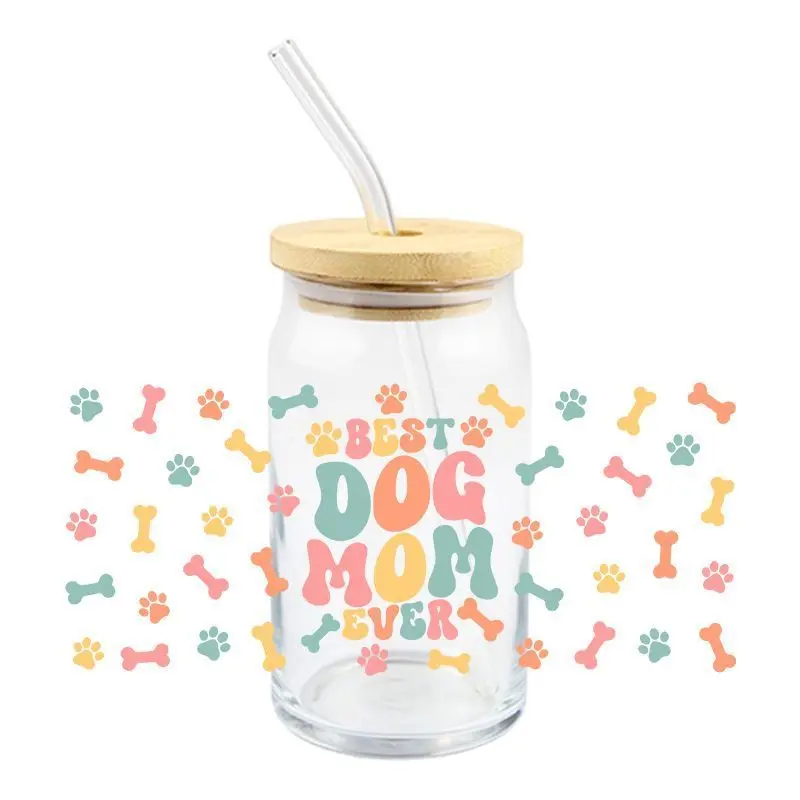 Dog Mom UV DTF Wrap Transfer Stickers Cartoon Cute Design DTF Wrap For Glasses Cups Bottles Decal Easy To Use