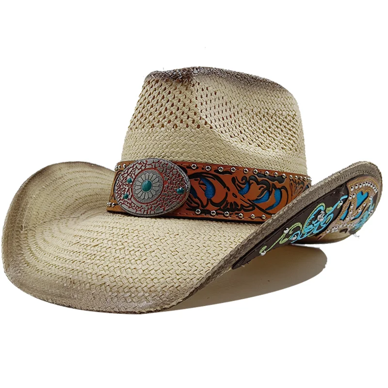 Schwarzer Cowboyhut mit silbernem Rand für Sommer, Outdoor, Reisen, Stern-Cowboyhut für Männer und Frauen, Retro-Gentleman-Dame, Sombrero Vaquero – Detail 12