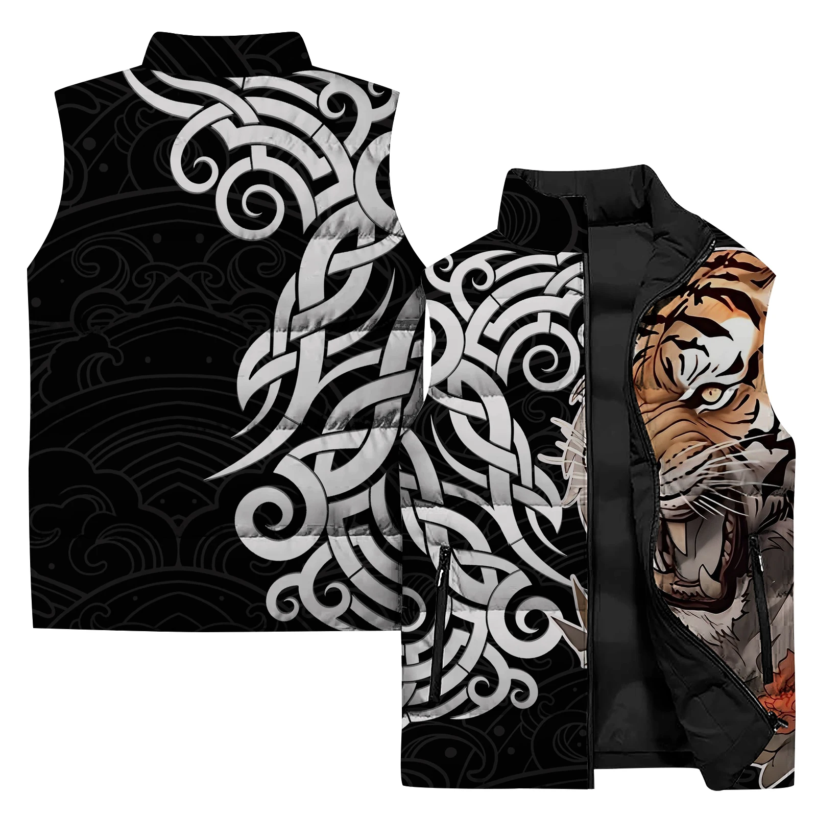 thumbnail image 1 of Chaqueta de invierno para hombre, chaquetas para hombre, chaleco de viento frío, chaleco de algodón con estampado de tigre y lobo, ropa para hombre 2024, chalecos de calle Harajuku, 1 of 5