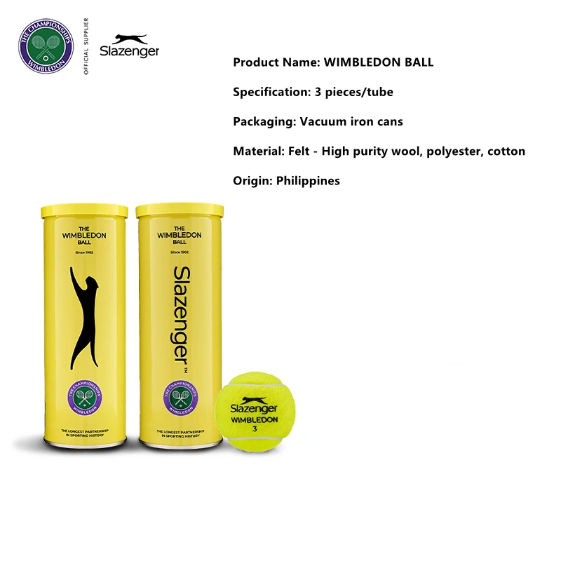 Slazenger Canned Tennis Cups Competition Tennis Wimbledon Professional Balls 3 Pcs
