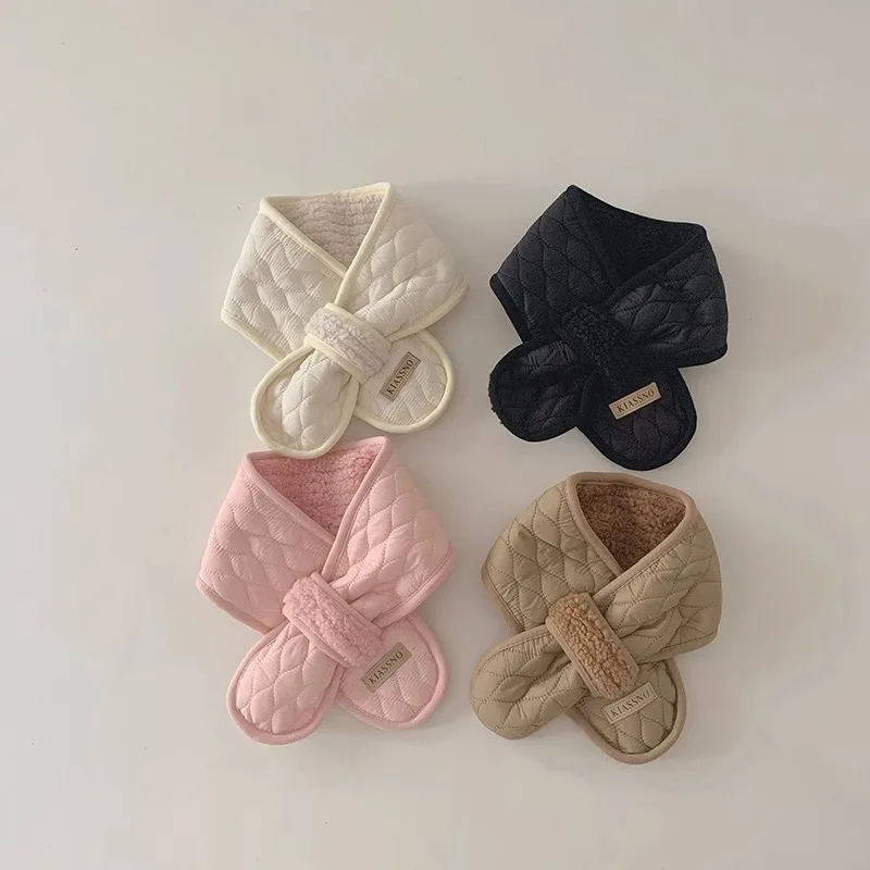 Solid Color Children's Scarf Autumn Winter New Baby Boys Girls Lamb Wool Thickened Warm Cross Neck Protection