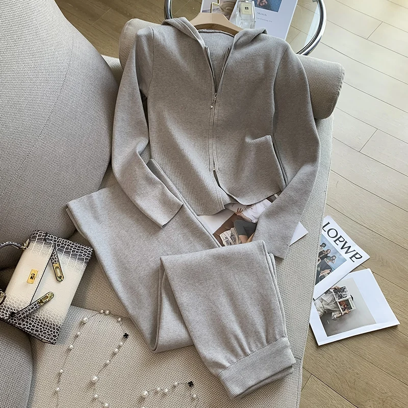 

Casual Knitting Suit Single Breasted Knitting Cardigan+Wide Leg Trousers Two-Piece 2023 Autumn New Fashion Women'S Clothing