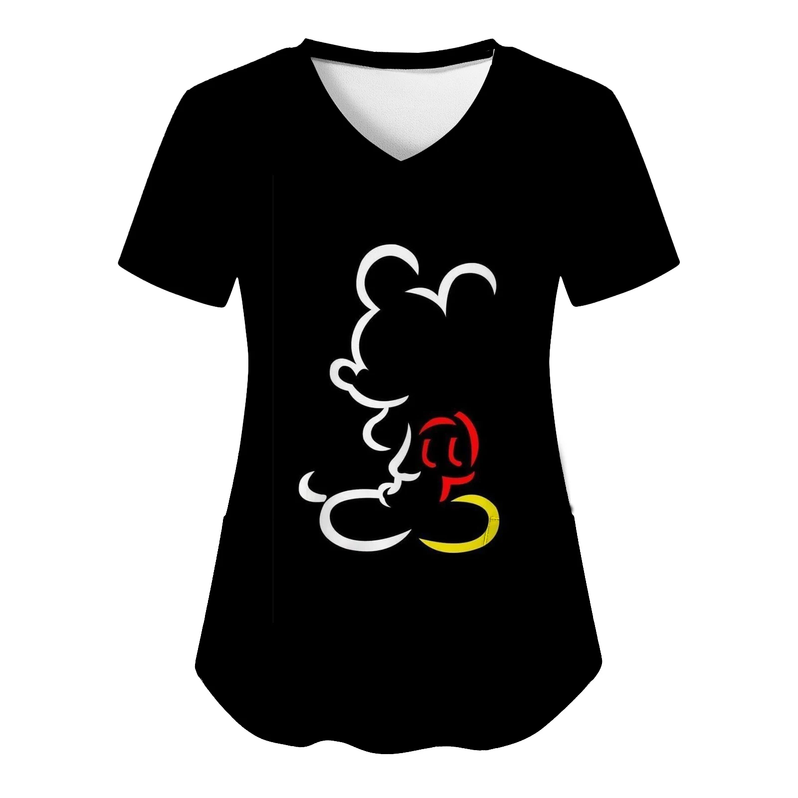 Top Women 2023 Minnie Mouse T Shirt V Neck Woman Clothes Disney Shirts Pocket T-shirt Hospital T-shirts Mickey Tops Tees Women's