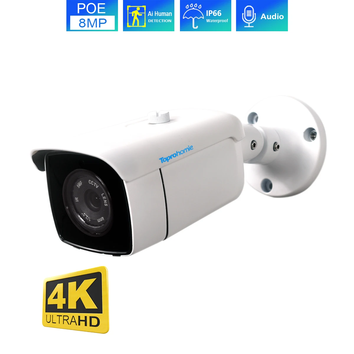 H.265 Ultra Hd 4K Telecamera Di Sicurezza Esterna Impermeabile 2K Registrazione Audio Telecamera Ip Poe Per Sistema Nvr Di Videosorveglianza Cctv