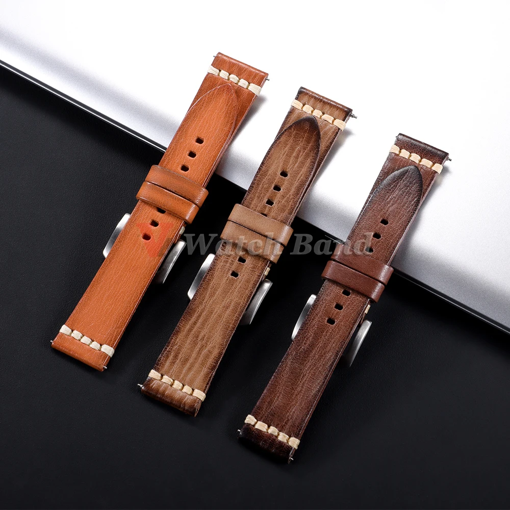 Premium Vintage Cowhide Leather Watch Strap - Men's Wrist Bracelet