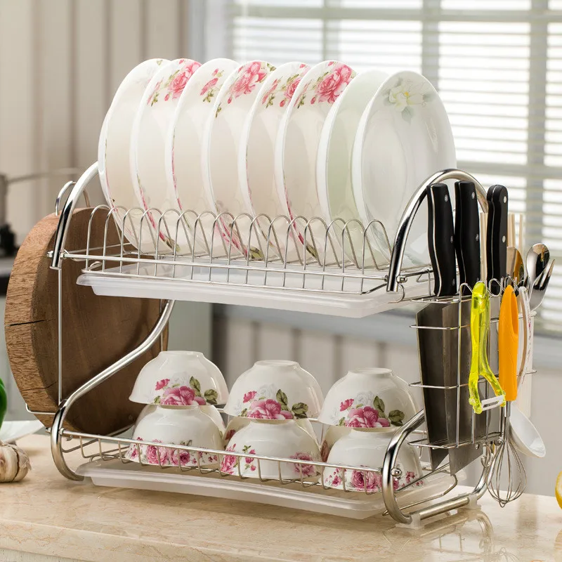 

3 Layer Storage Rack Pantry Organizer Kitchen Stainless Steel Sink Drain Rack Kitchen Shelf DIY Dishes Cutlery Dry Drain Rack