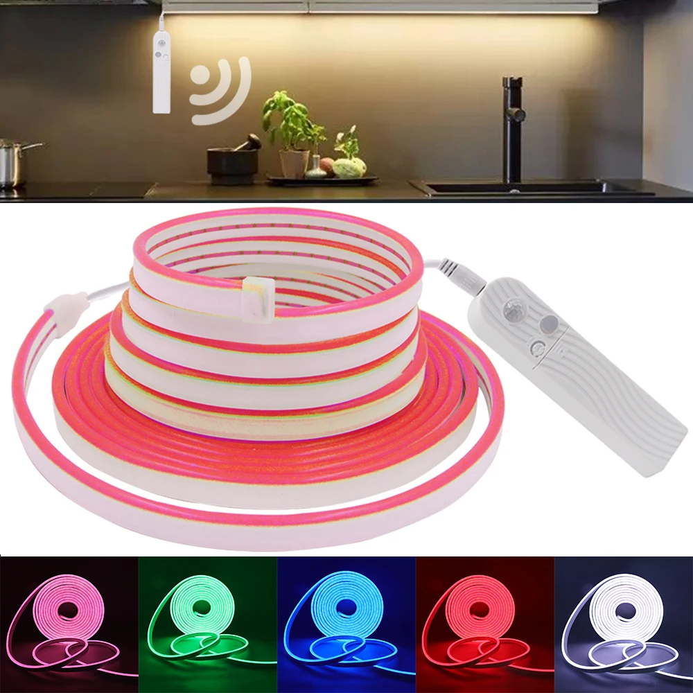 PIR Motion Sensor Neon Light LED Strip USB/Battery Powered Outdoor Waterproof Neon Rope Light Blue Red Green Pink White Decor