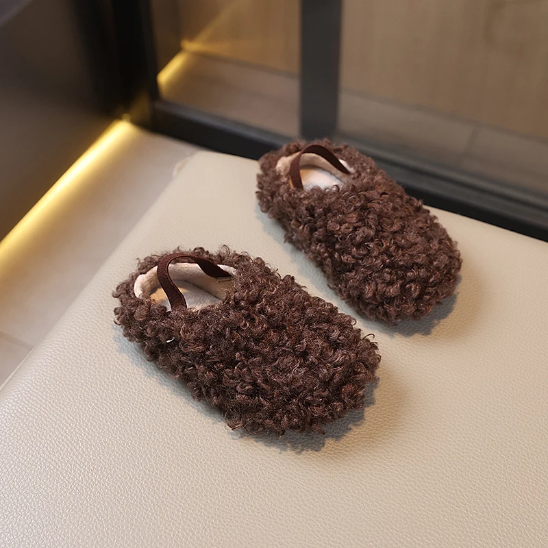 Classic Winter Children's Warm Slippers Simple Furry Hairy Kids Fashion Causal Home Slip-on Shoes Non-slip Girls Plush Slippers