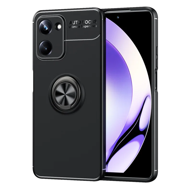 

Realme 10 Pro RMX3663 RMX3660 Case Metal Ring Holder Silicone Bumper TPU Shockproof Back Cover Case for Realme 10 Pro 5G RMX3661