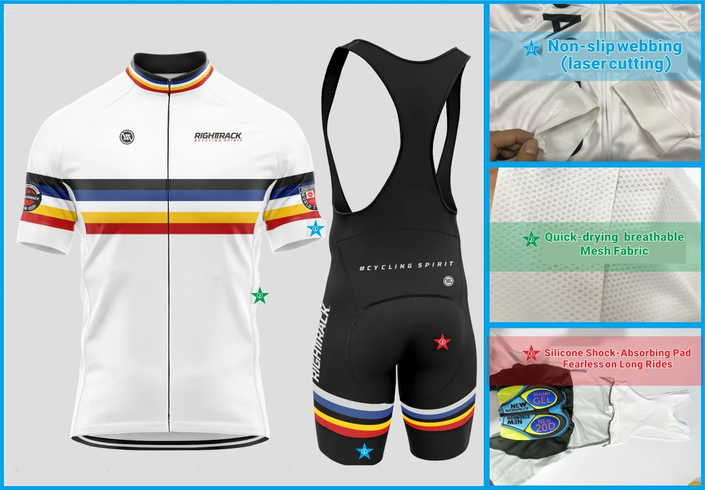 Pro Race Team Cycling Jerseys Top Quality Men's Summer Short Sleeve Breathable 20D BIBS Maillot Riding Clothing RIGHTTRACK