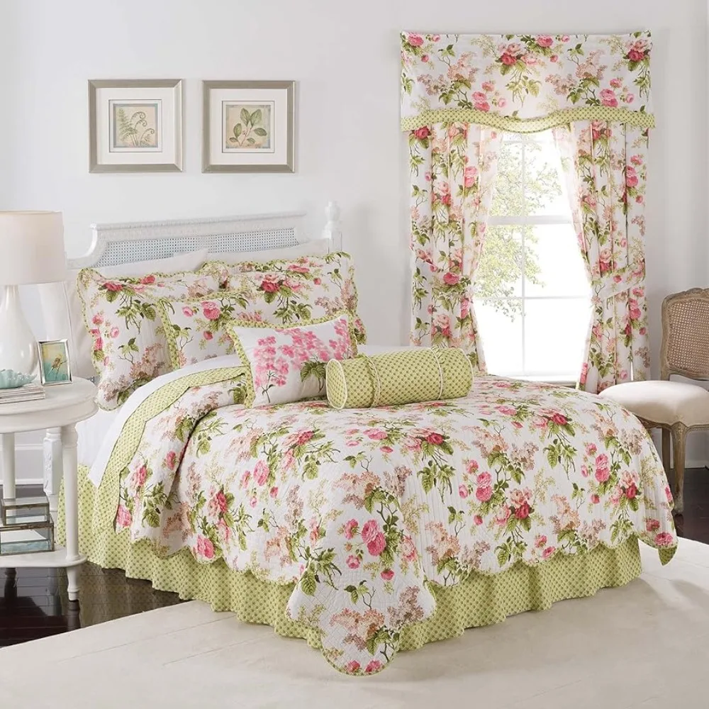 

Modern Farmhouse Floral 4-Piece Reversible Quilt Bedspread Set Comforter Sets King Bed Linen Set Bedding Home Freight free