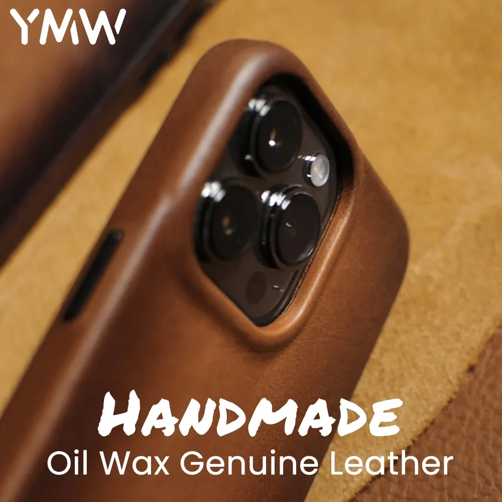 Custodia In Vera Pelle Ymw Fatta A Mano Con Cera D'Olio Per Iphone 15 14 Pro Max Plus 13 12 Mini Cover Per Telefono Mucca Pull-Up Retrò Business Di Lu