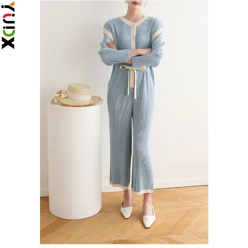 yudx-miyake-pleated-women's-jumpsuit-trousers-plus-size-loose-casual-fashion-colour-blocking-jumpsuit-2024-early-spring-new