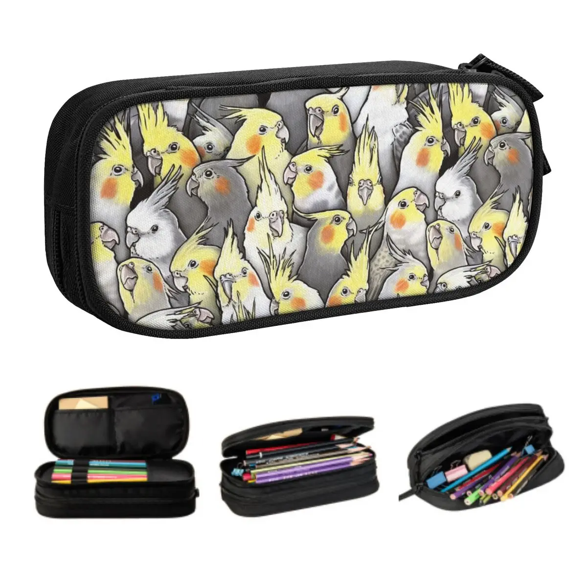 Funny Cockatiels Galore Cute Pencil Cases Boy Girl Large Capacity Parrot Birds Pencil Pouch Students Stationery