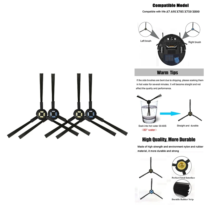 

Боковые Щетки для Ilife A7/A9S/X785/X750/X800 Запчасти для робота-пылесоса, моющиеся чистящие щетки