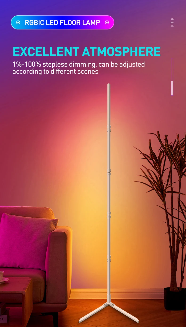 RGB LED Floor lamp 180CM Smart APP Remote Control Modern Corner 2PCS Floor Light Atmospheric Standing Light Indoor Home Decor