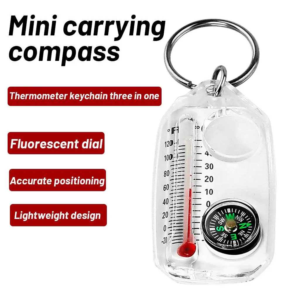 Outdoor Sports Travel Mountaineering Guide North Compass Mini Portable Night Light Precision Temperature Gauge Keychain 3-in-1 mini compass portable compass