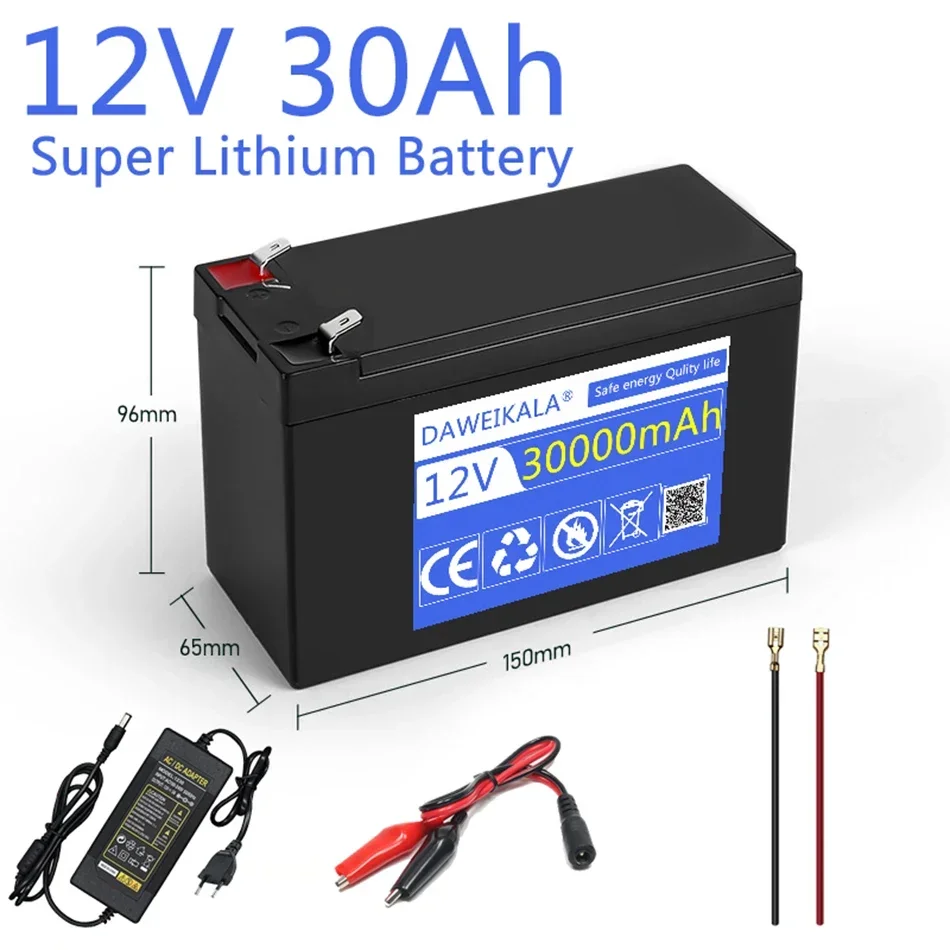 

12V Battery 30Ah 18650 lithium battery pack 30A sprayer built-in high current BMS electric vehicle battery 12.6V 3A charger