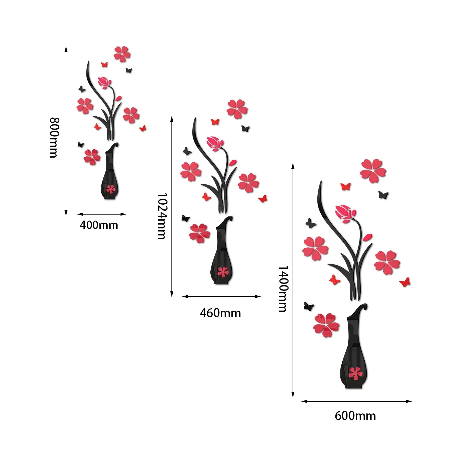 Wall Stickers Vase Plum Blossom 3D Crystal Stereoscopic Wall Sticker Living Room Background Wall Foyer Home Decoration