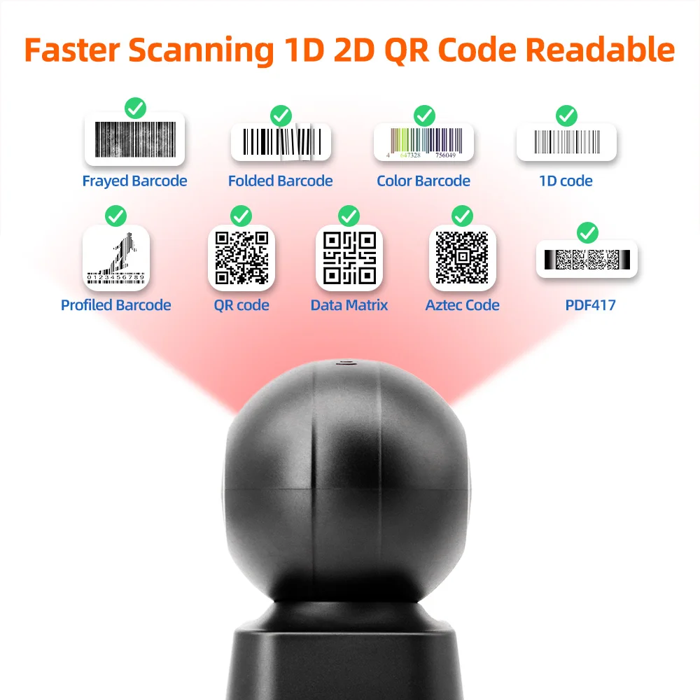 Barcode Scanner X6-600 Barcode Reader Scanning Desktop Bar code Scanner 1D 2D QR Code Reader Hands-Free Wired USB Barras Support Screen Code