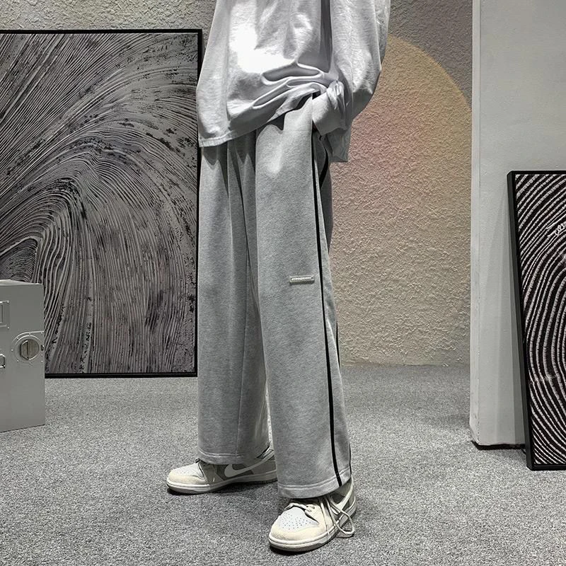 

Gidyq Women Gray Sweatpants Summer All Match Streetwear Striped Wide Leg Pants Korean Fashion Female Loose Straight Trousers
