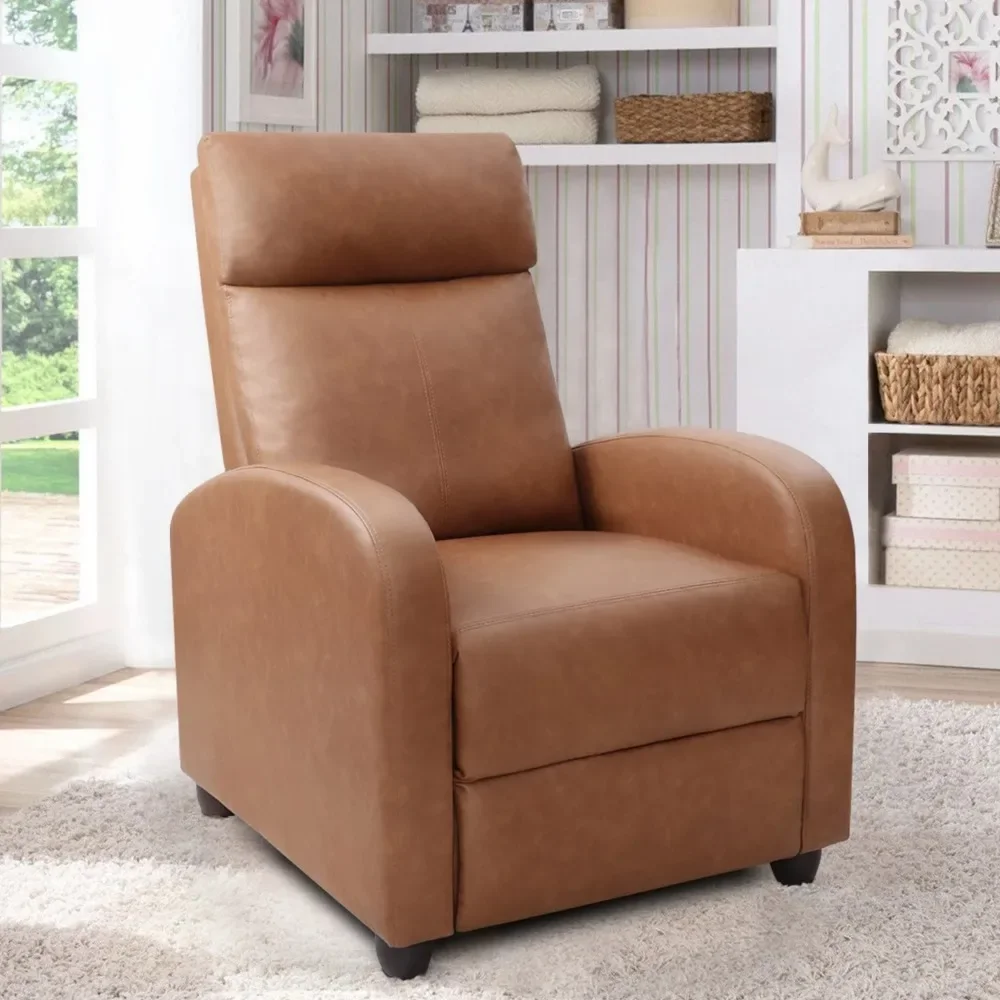 

Single Recliner Thick Padded Push Back Recliner With Faux Leather Armchair Backrest Chair Chairs for Living Room Home Furniture