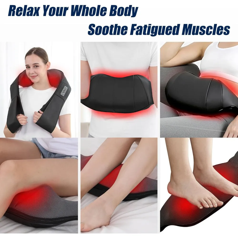 Heat Electric Deep Tissue Kneading Massager for Neck and Back, Ideal Birthday and Special Occasion Gift, Black Grey - immagine 4
