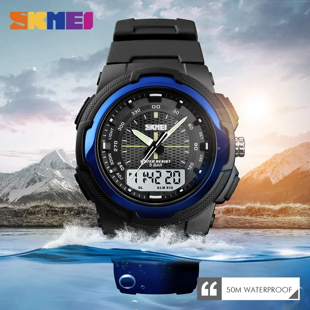 SKMEI 1454 Man Military Watches Men PU Strap Wristwatch Quartz Watches Double Clock Men Watch Outdoor Sports Electronic Watch 3