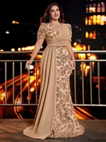 Lucyinlove Plus Size Short Sleeve Ribbon Sequin Formal Evening Dresses Women Long Mermaid Wedding Party Bridesmaid Guest Gowns - Image 3