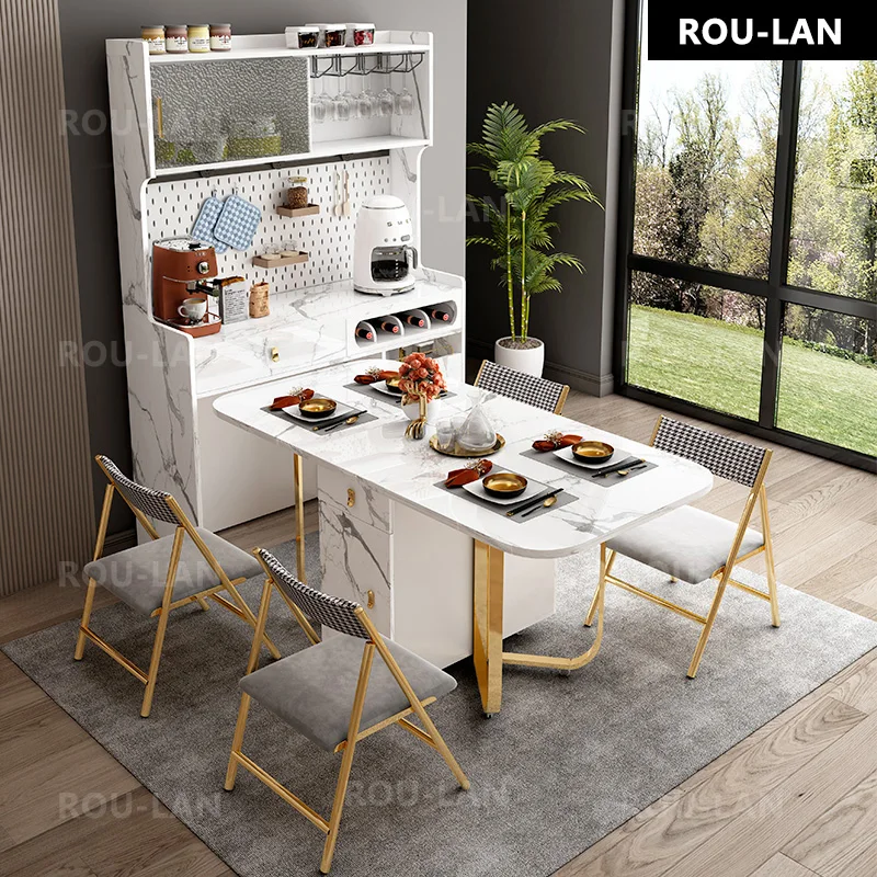 Multifunctional Dining Sideboard With Retractable Folding Dining Table And Chairs Combination Small Table Sideboard