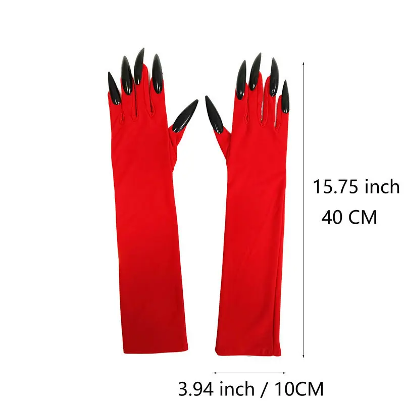 Funny Gloves Long Nails Ghost Claw Gloves Long Performance Props Costume Party Halloween Props Black Red Claw Sleeves
