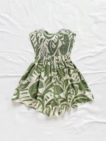 Women's Vacation Spring/Summer Carnival Cruise Party Watercolor Silhouette Printed Lace up Front Knot Loose Strapless jumpsuit - Image 2