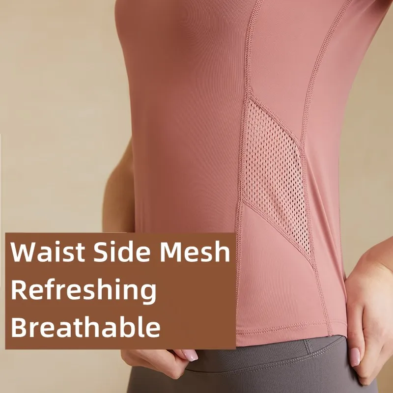 Women Mesh Breathable Yoga Shirt Sport Tops Workout T-shirts Gym Fitness Tops Running Short Sleeve Soft Comfortable Slim Tee