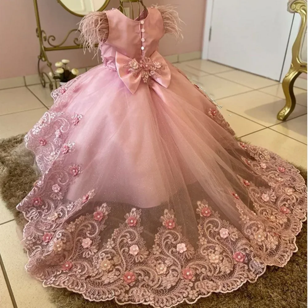 First Communion Girls Wedding Princess Dress Pageant Embroidery Sleeveless Ball Gown Flower Dresses