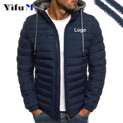 2023 DIY Logo Men Hoody Jacket Zipper Coat Down Sports Jacket Casual Trendy Menswear Windproof Autumn Winter Outwear Male Tops