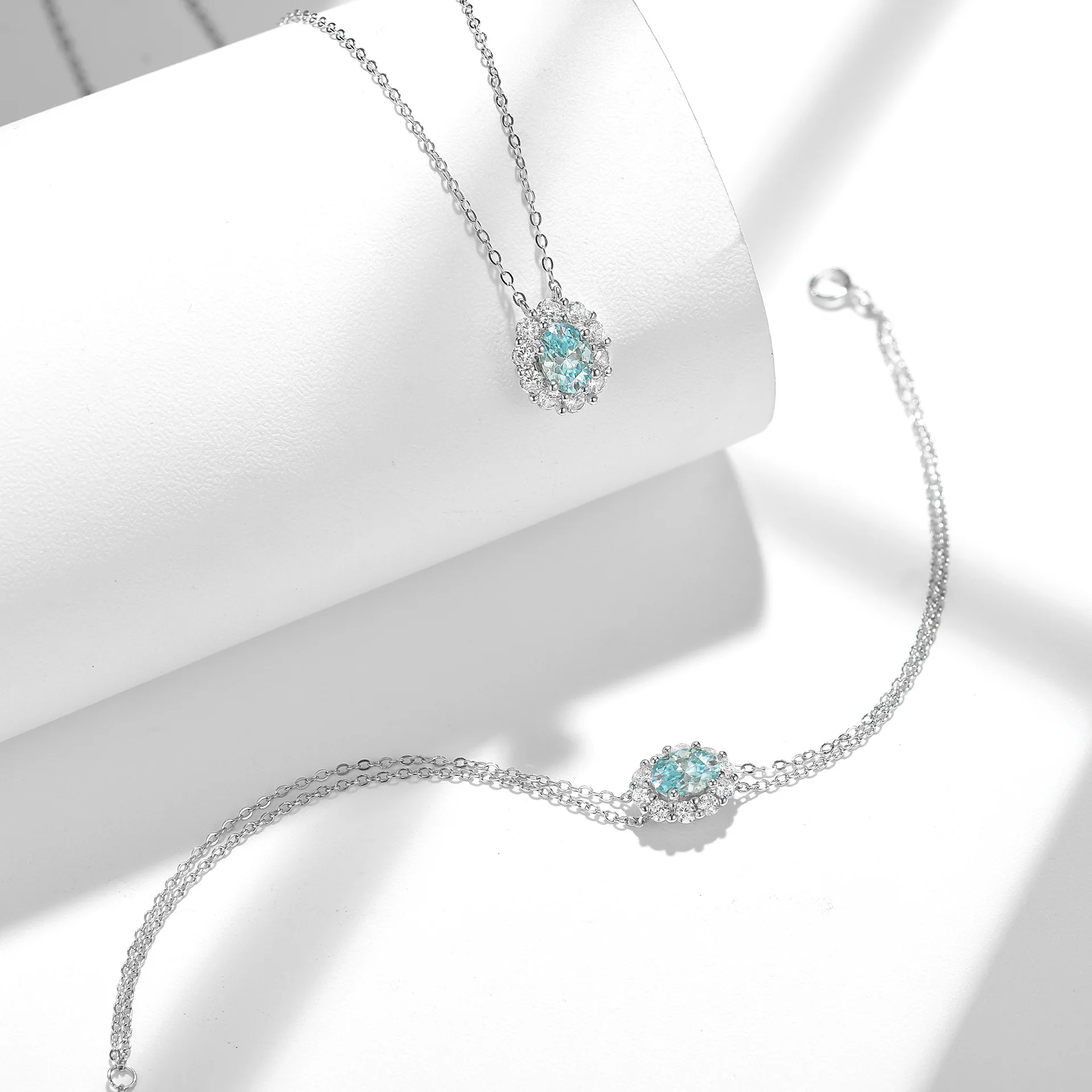 TBCYD 5*7mm Aquamarine Moissanite 925 Sterling Silver Bracelet Wedding Pendants Necklace Vintage For Women Engagement Gift