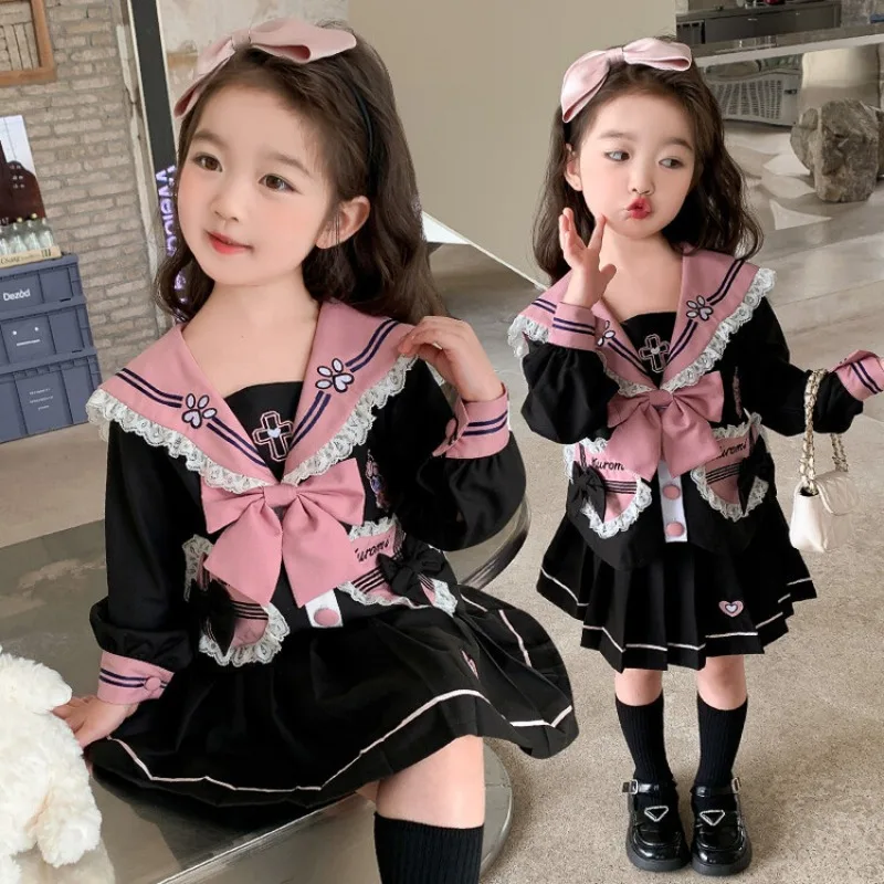

Sanrio Kuromi Girls Jk Uniform Kids Clothing Suit Shirts Pleated Skirt New Kawaii Fashion Children's Lolita Princess Skirts Gift