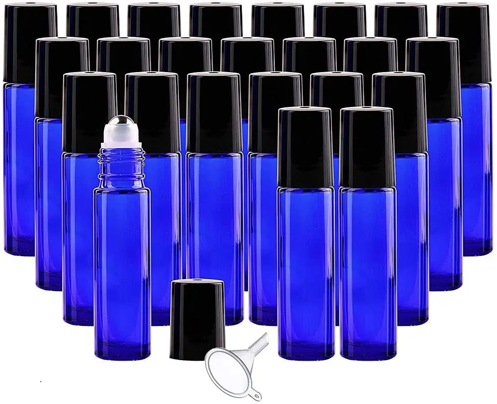 25pcs 10ml Cobalt Blue Glass Roller Bottles Empty Refillable Essential Oil Glass Roller Bottle with Stainless Steel Balls