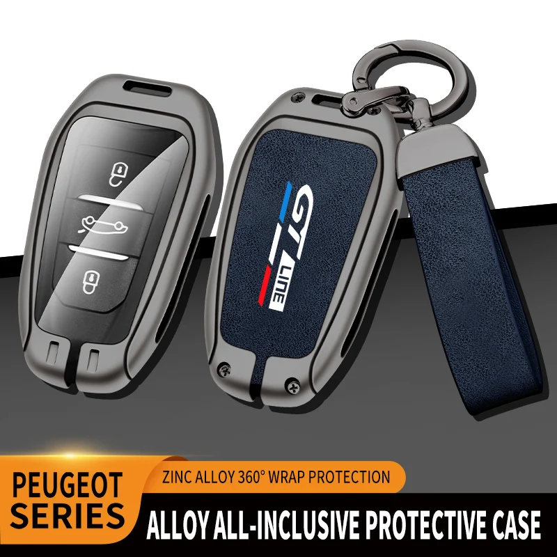 

Car Zinc Alloy Key Case Bag For Peugeot GTLine 407 607 208 308 408 508 608 2008 3008 4008 50000 8 RCZ Car Key Chain Metal Key Sh