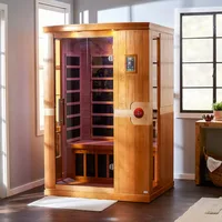 2 Person Low EMF 6 Heating Panel Infrared Therapy Wood Dry Heat Sauna with MP3 Aux Connection for Home Spa Days 1
